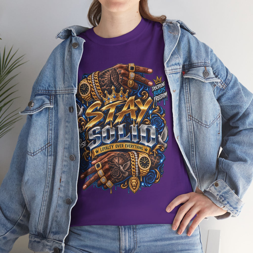 Stay Solid graphic tee | Urban street art typography, gold chain hands
