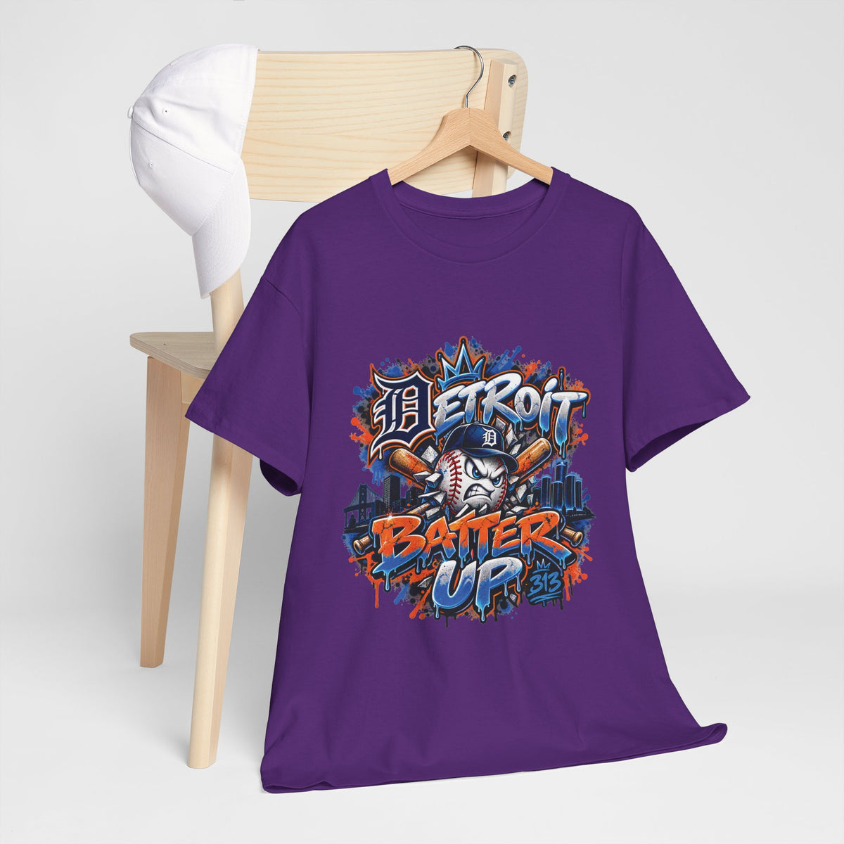 Detroit Batter Up T-Shirt | Baseball City Skyline Tee