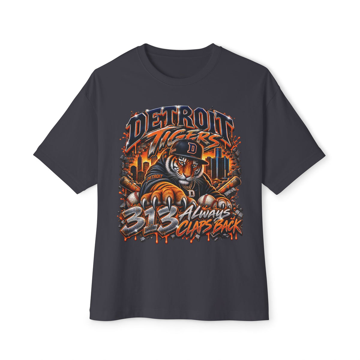 Detroit Tigers Mascot Graphic Tee | Vintage Baseball City Skyline Tee