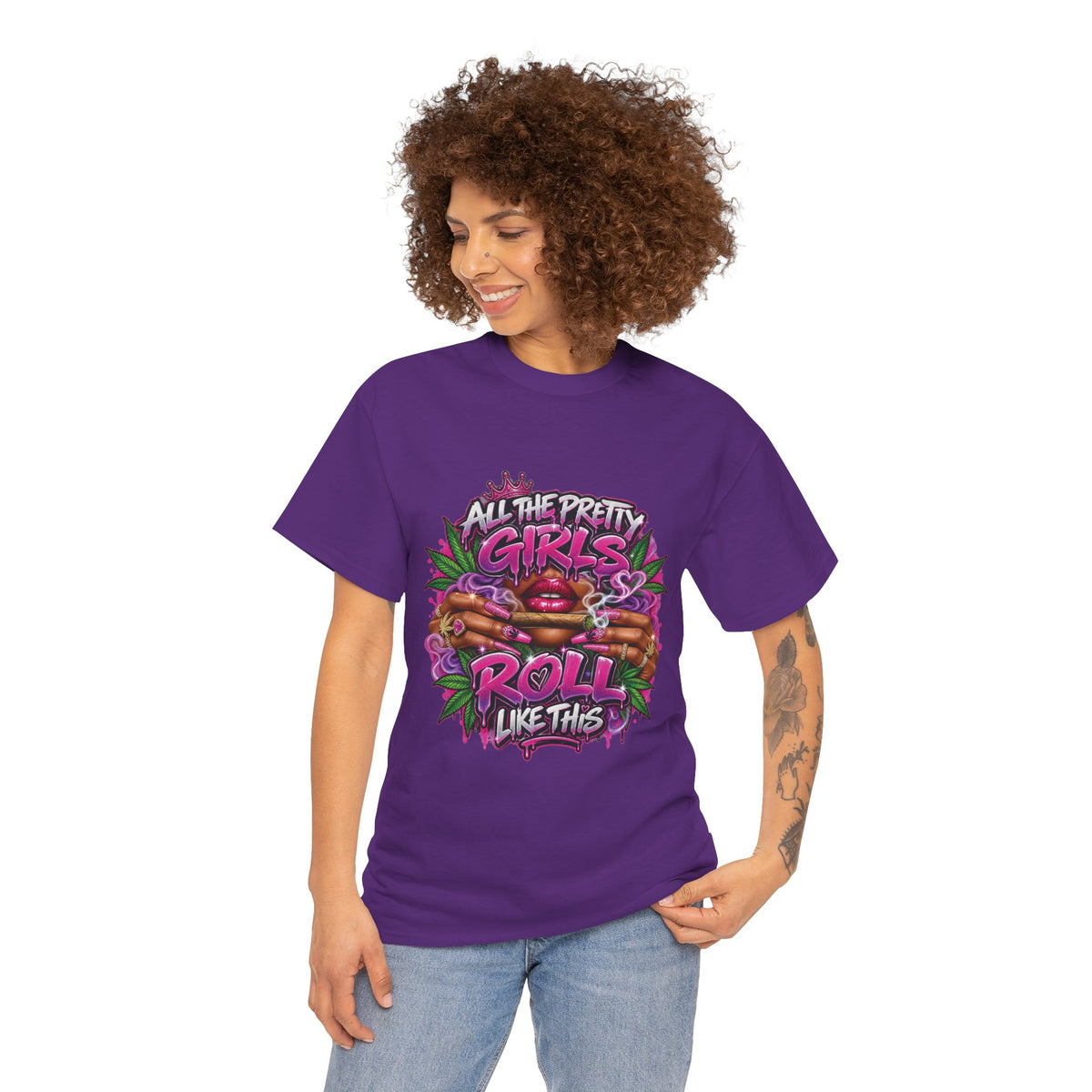 All The Pretty Girls Roll Like This T-Shirt | Pink Graffiti Cannabis Hands Design