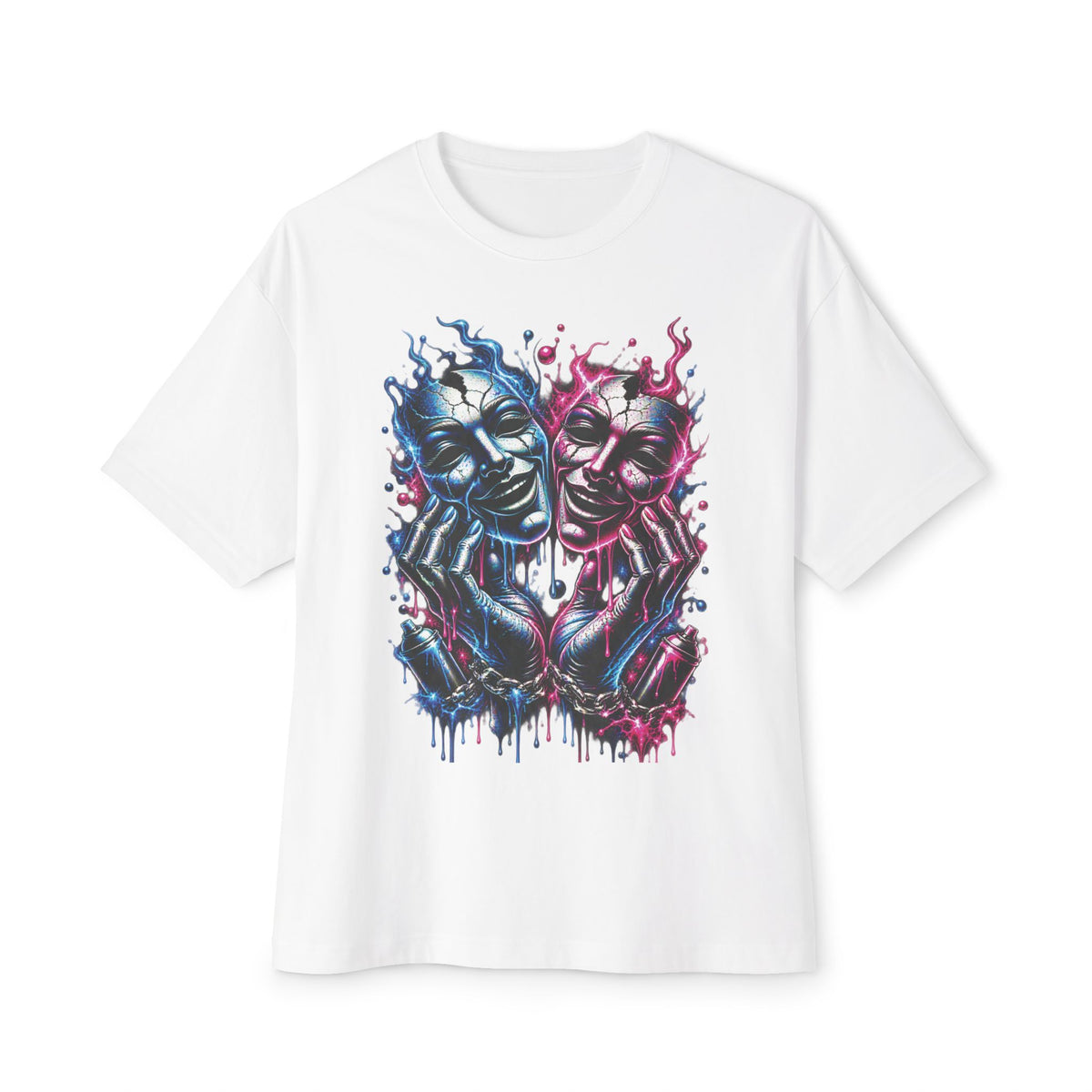Blue and Pink Melting Masks T-Shirt | Abstract Drip Art