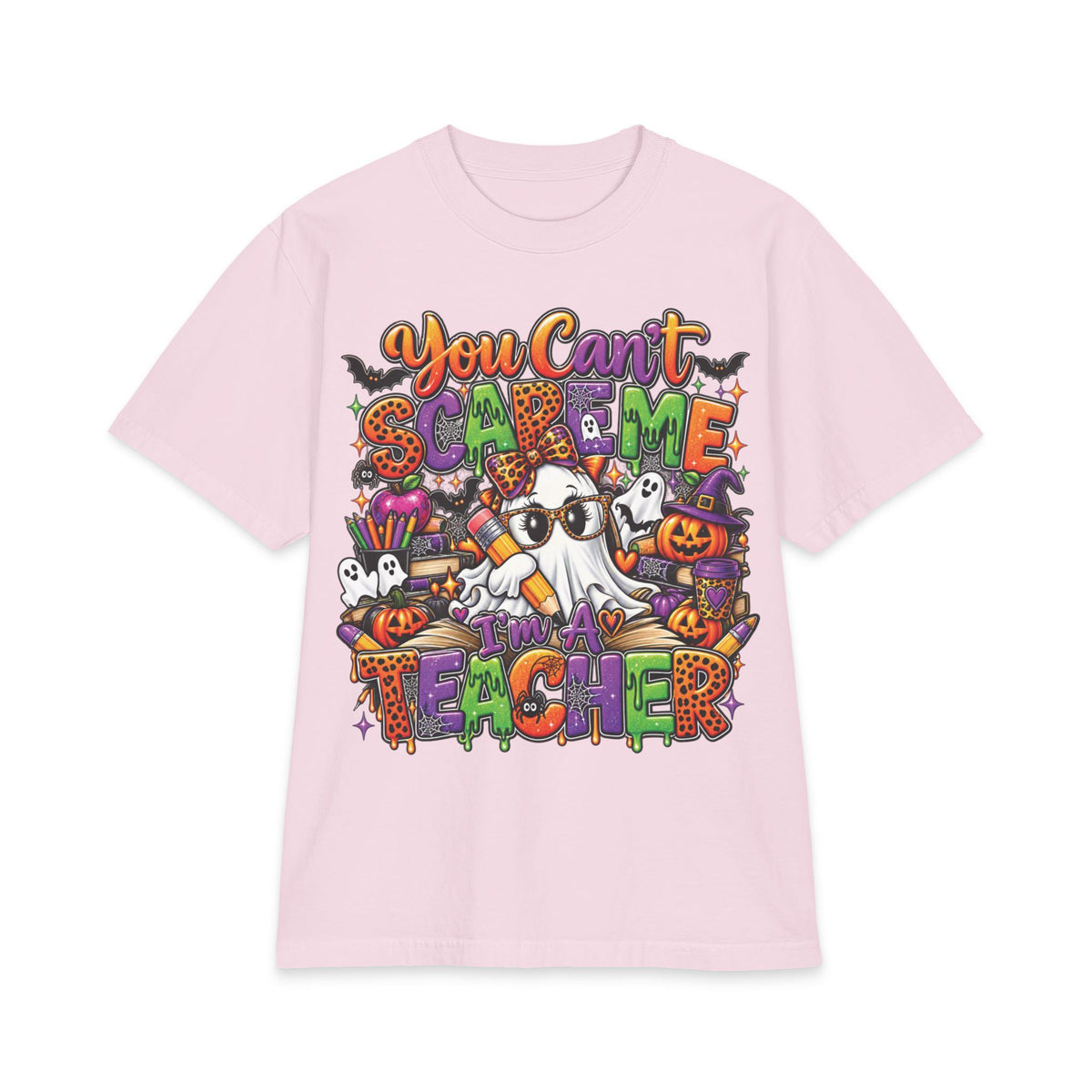 You Can't Scare Me I'm a Teacher Halloween T-Shirt | Ghosts Pumpkins Candy