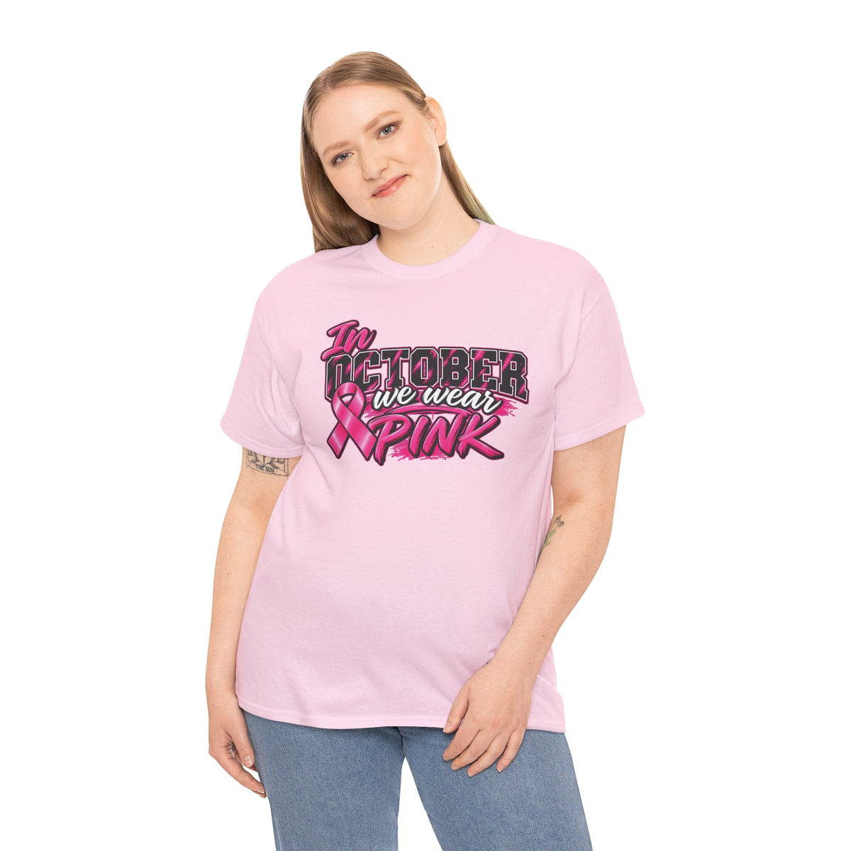 In October We Wear Pink Breast Cancer Awareness T-Shirt | Pink Ribbon Tee