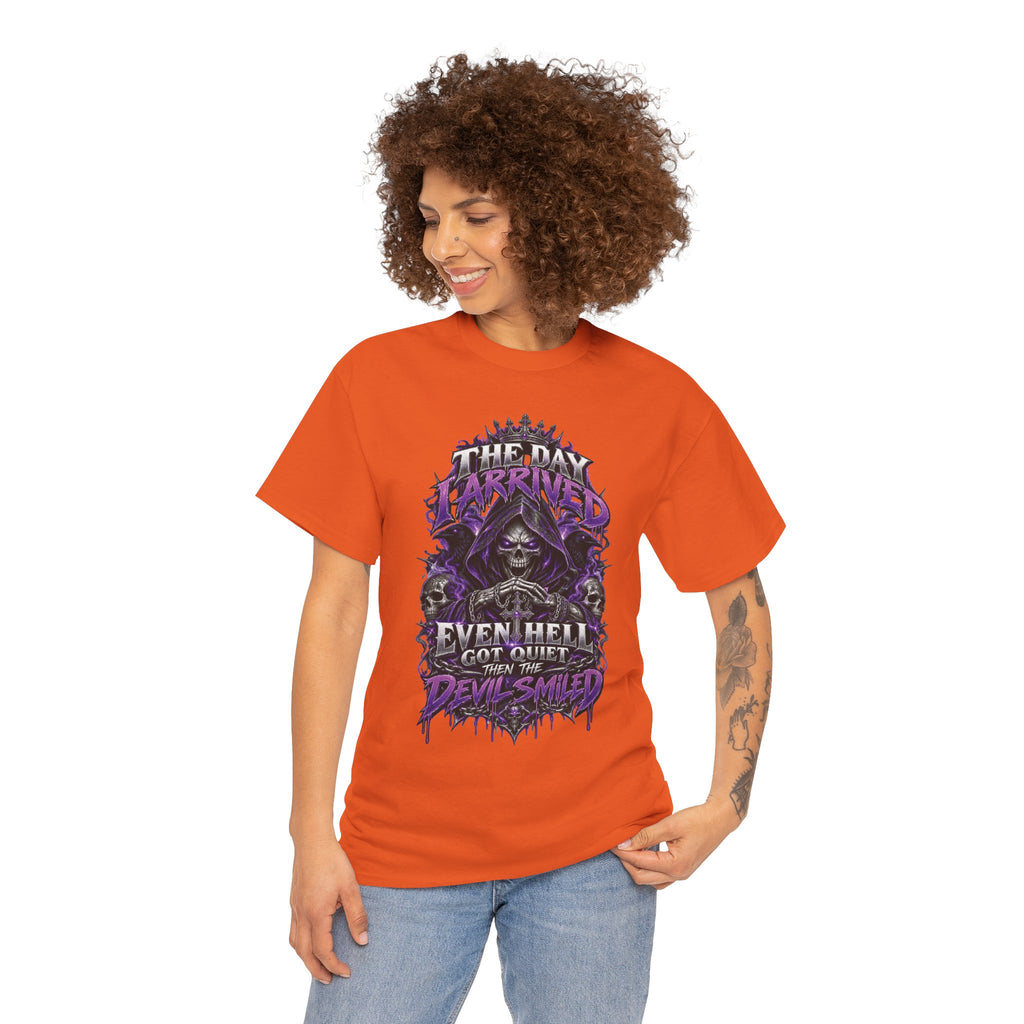 Grim Reaper Skull with Purple Flames T-Shirt | Gothic Death Quote Tee
