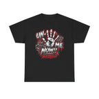 Unmute Me Now graphic tee | handprint, graffiti horror text