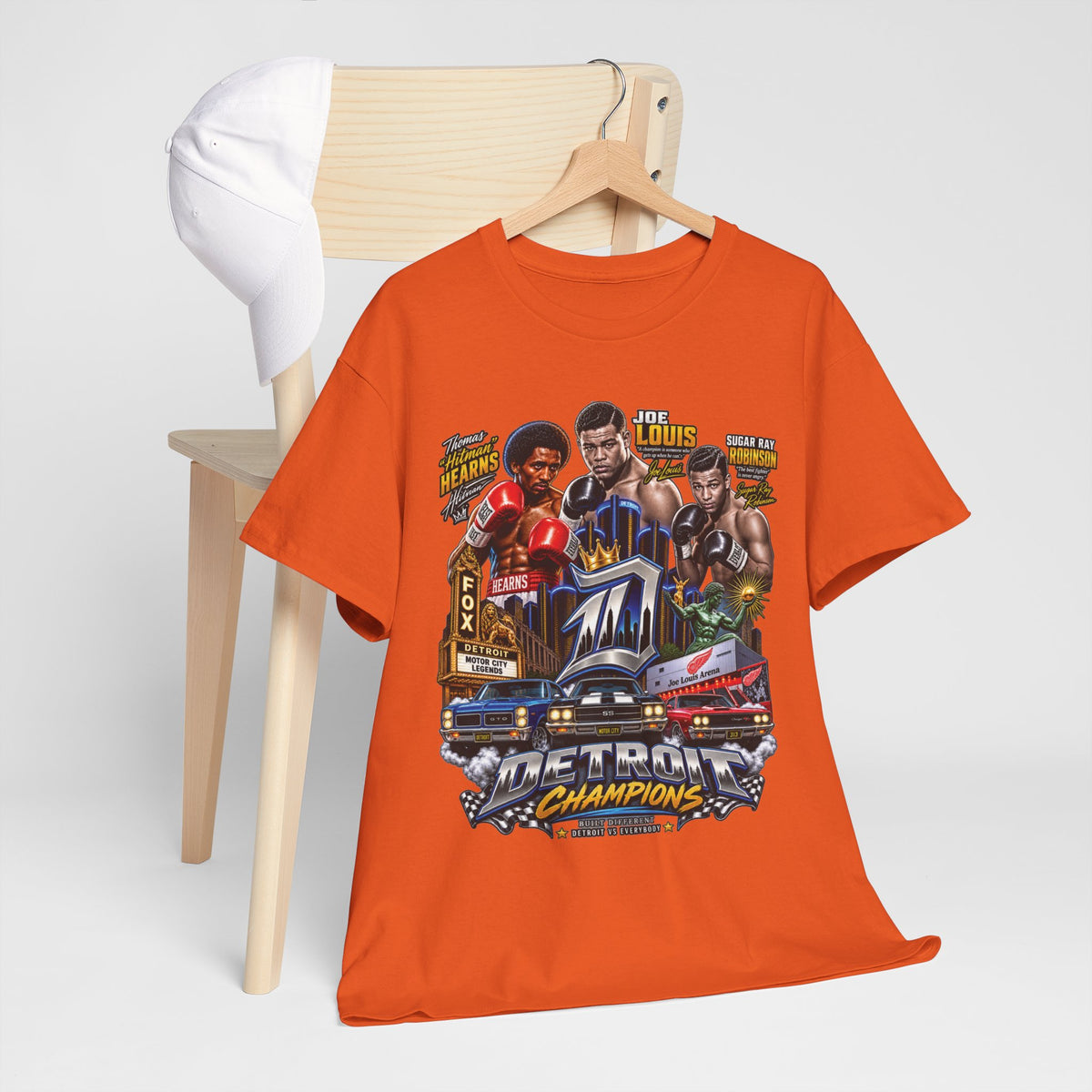 Detroit Champions T-Shirt | Motor City Boxing Legends, Classic Cars, City Skyline