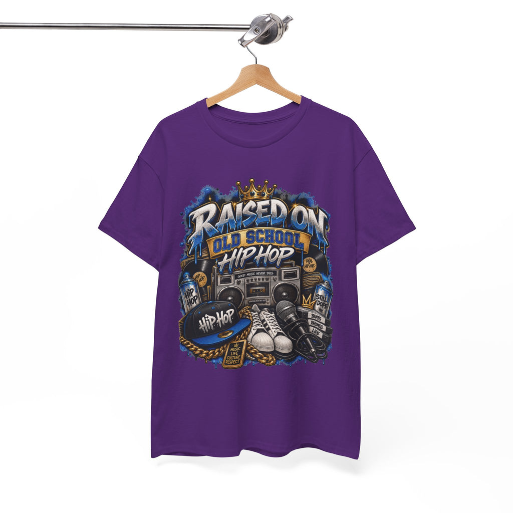 Raised On Old School Hip Hop T-Shirt | Retro Boombox Sneakers Crown Design