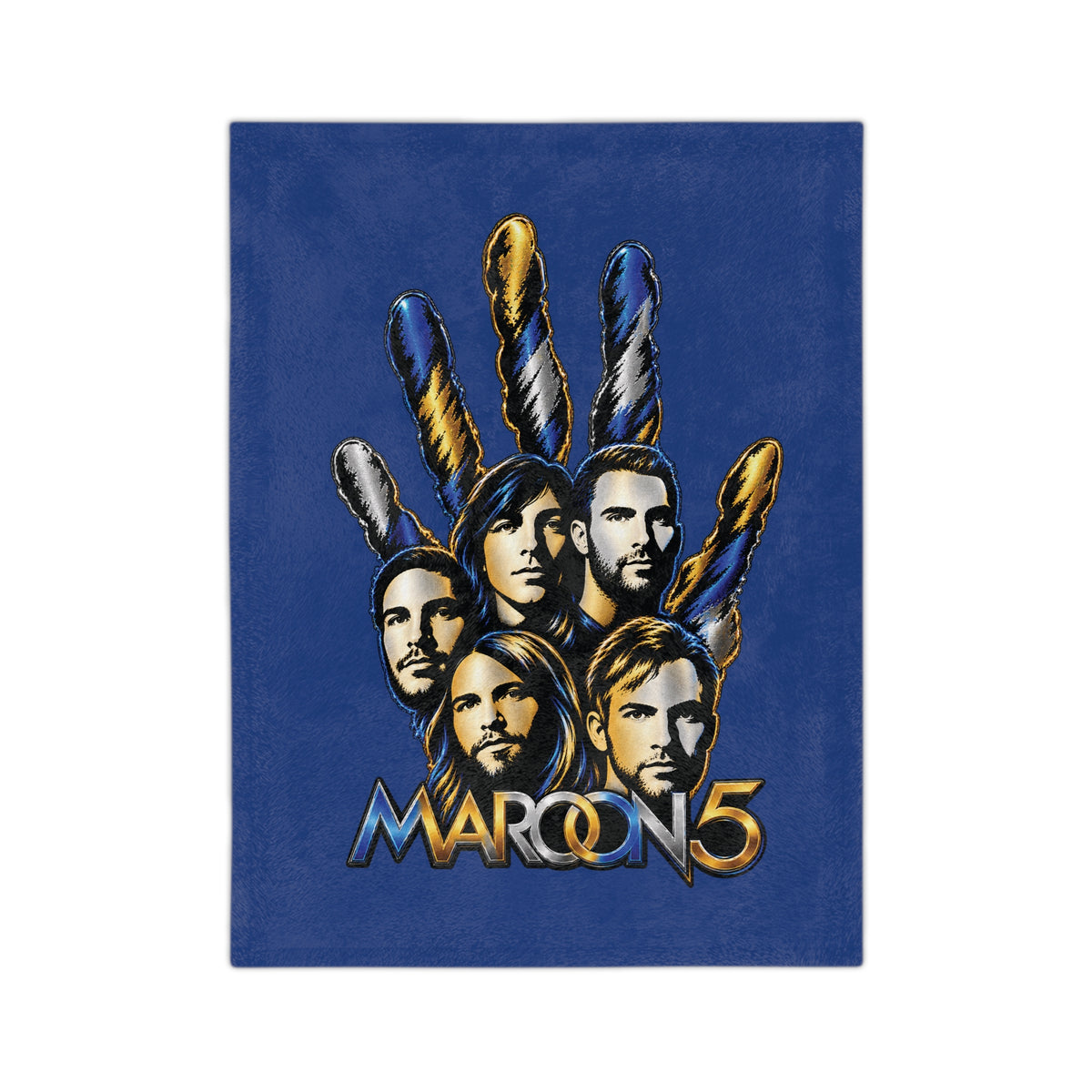 Maroon 5 Band Faces Illustration Velveteen Microfiber Blanket | Music Fan Throw