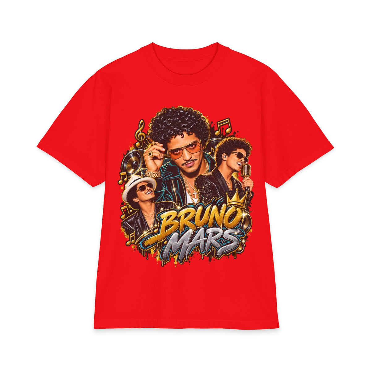 Bruno Retro Pop Singer Portrait T-Shirt | Tour Poster Back Graphic