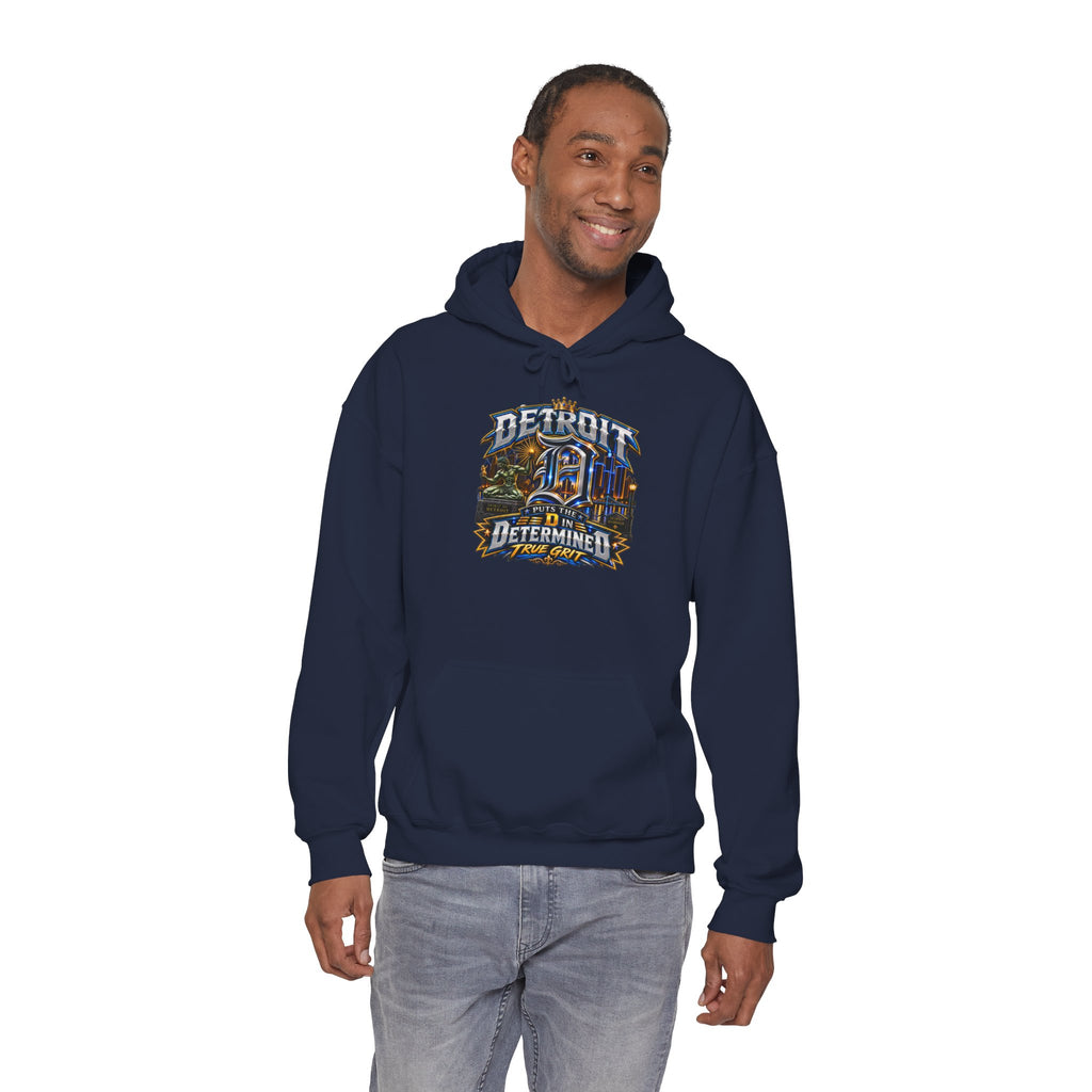 Detroit skyline determined slogan Hoodie | Motor City vintage style