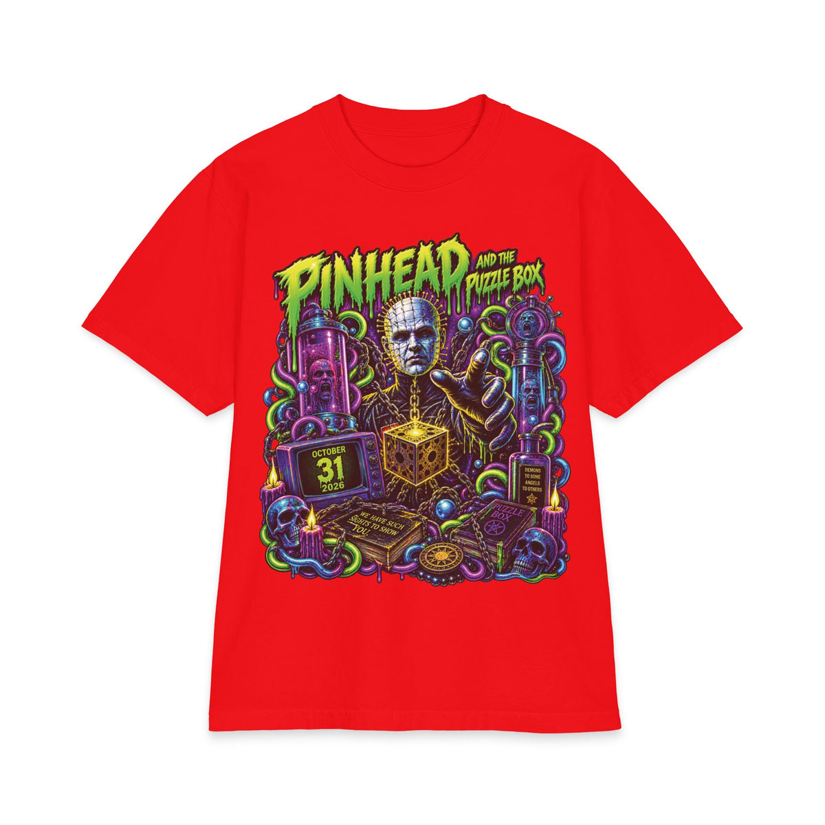 Pinhead Puzzle Box Illustration T-Shirt | Horror Movie Graphic Tee