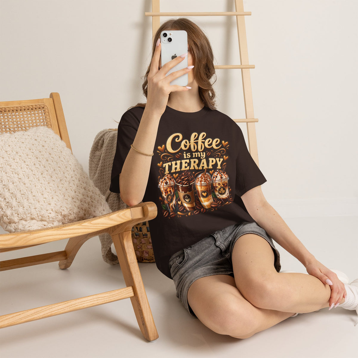 Coffee Is My Therapy T-Shirt | Coffee Cups Illustration, Cozy Beverage Tee