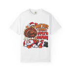 Wait Your Turn Fat Man turkey stomping Santa T-shirt | Thanksgiving Christmas mashup