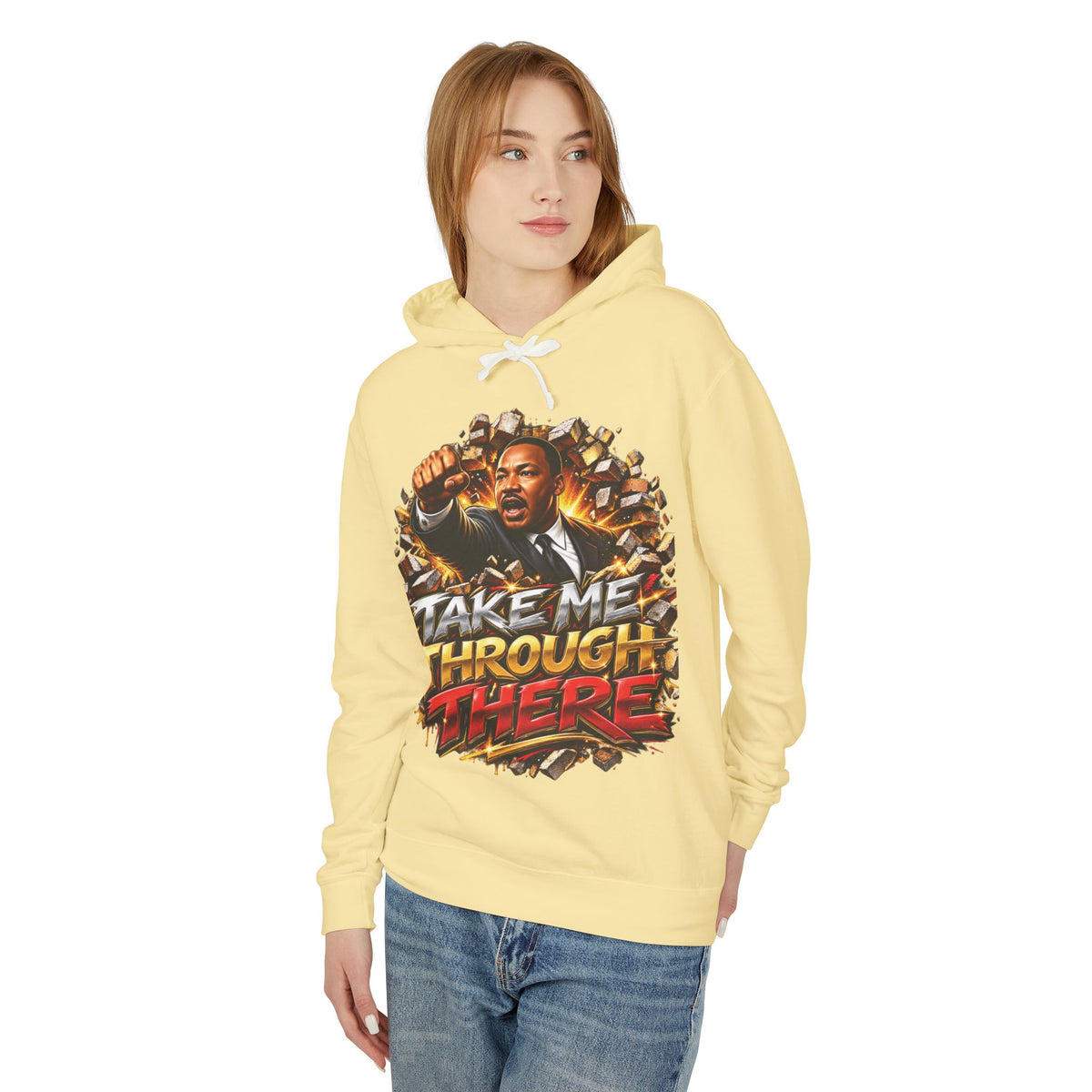 Martin Luther King Take Me Through There graphic Hoodie | Motivational Retro Protest Illustration