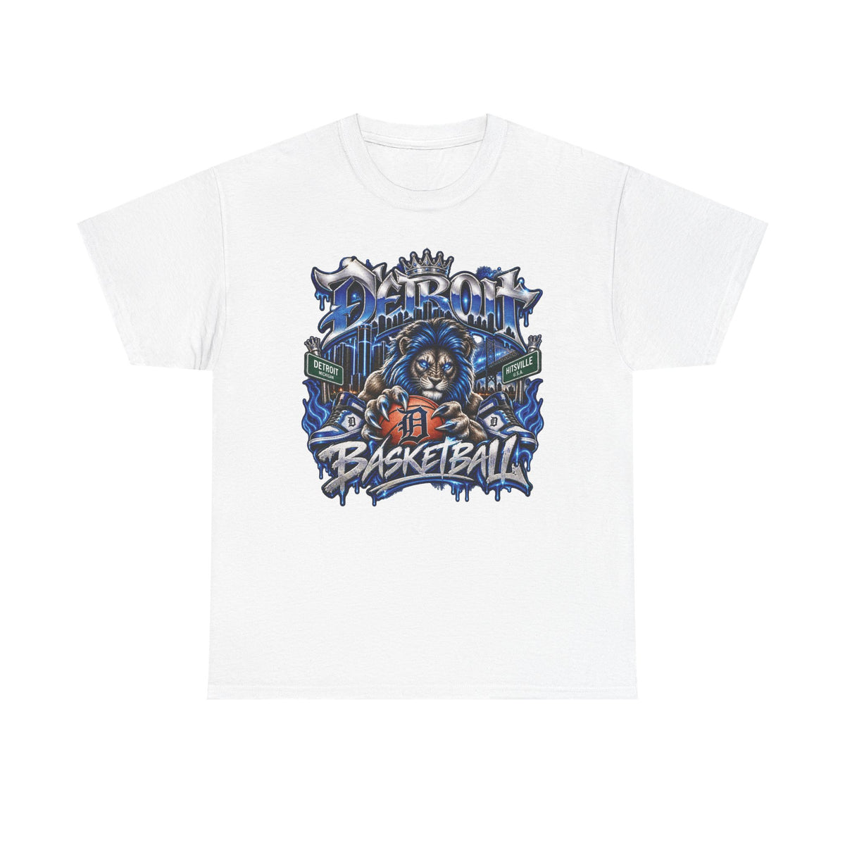 Detroit Basketball Lion Graphic Tee | Motor City D Old English Logo