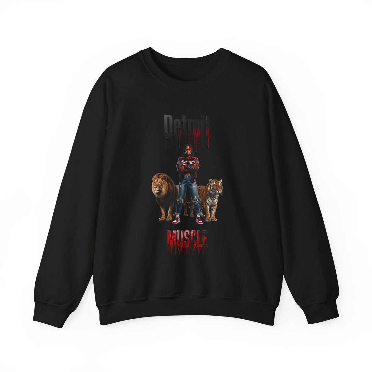Detroit Muscle Sweatshirt | Lion and Tiger Illustration