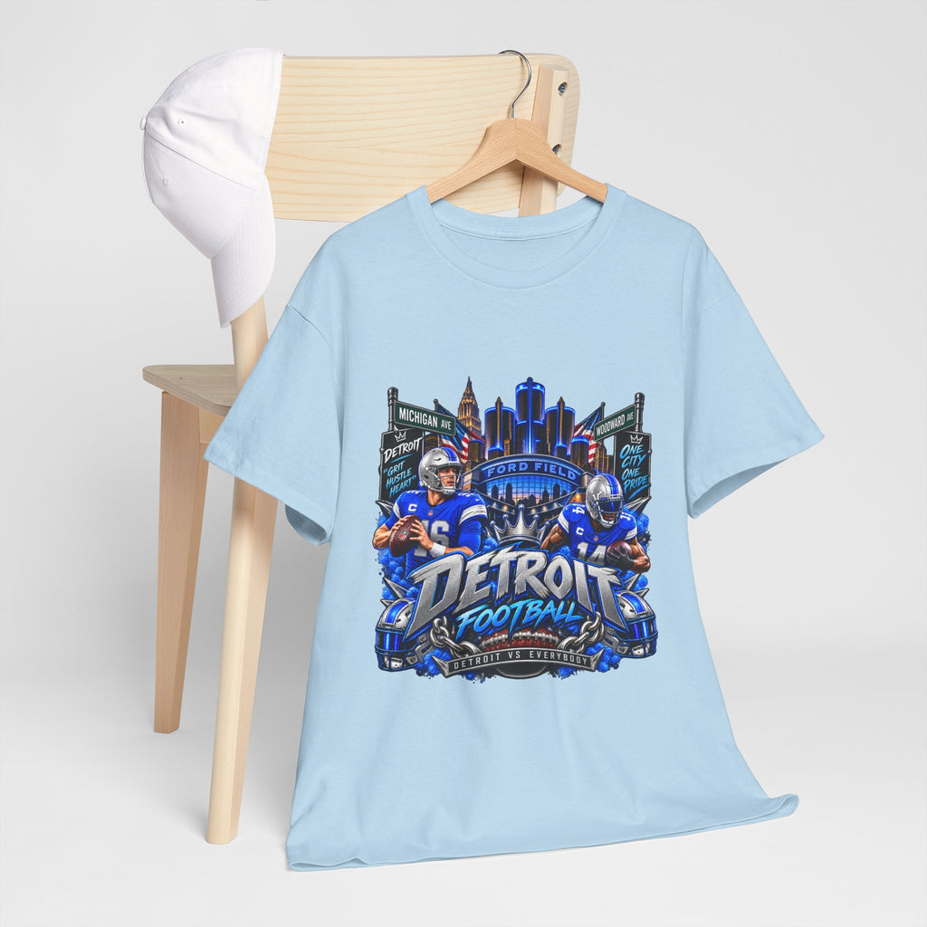 Detroit Football Graphic Tee | City Skyline, Players, Lions-Inspired Design