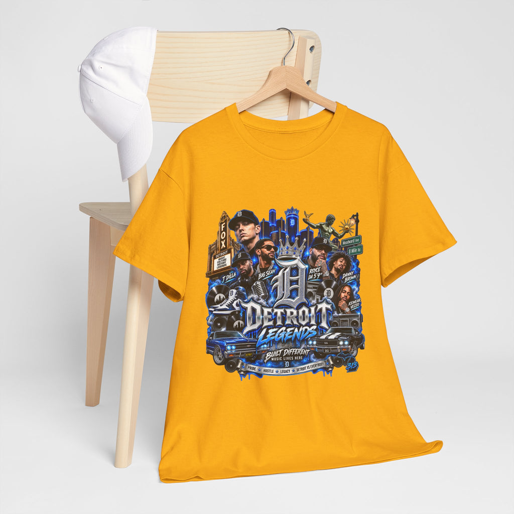 Detroit Legends collage T-Shirt | Motor City skyline, classic cars, musicians