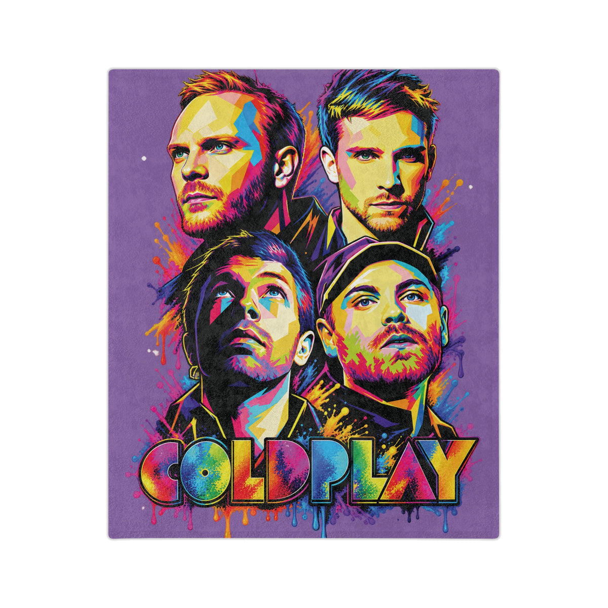Coldplay band portrait Velveteen blanket | colorful pop art music throw