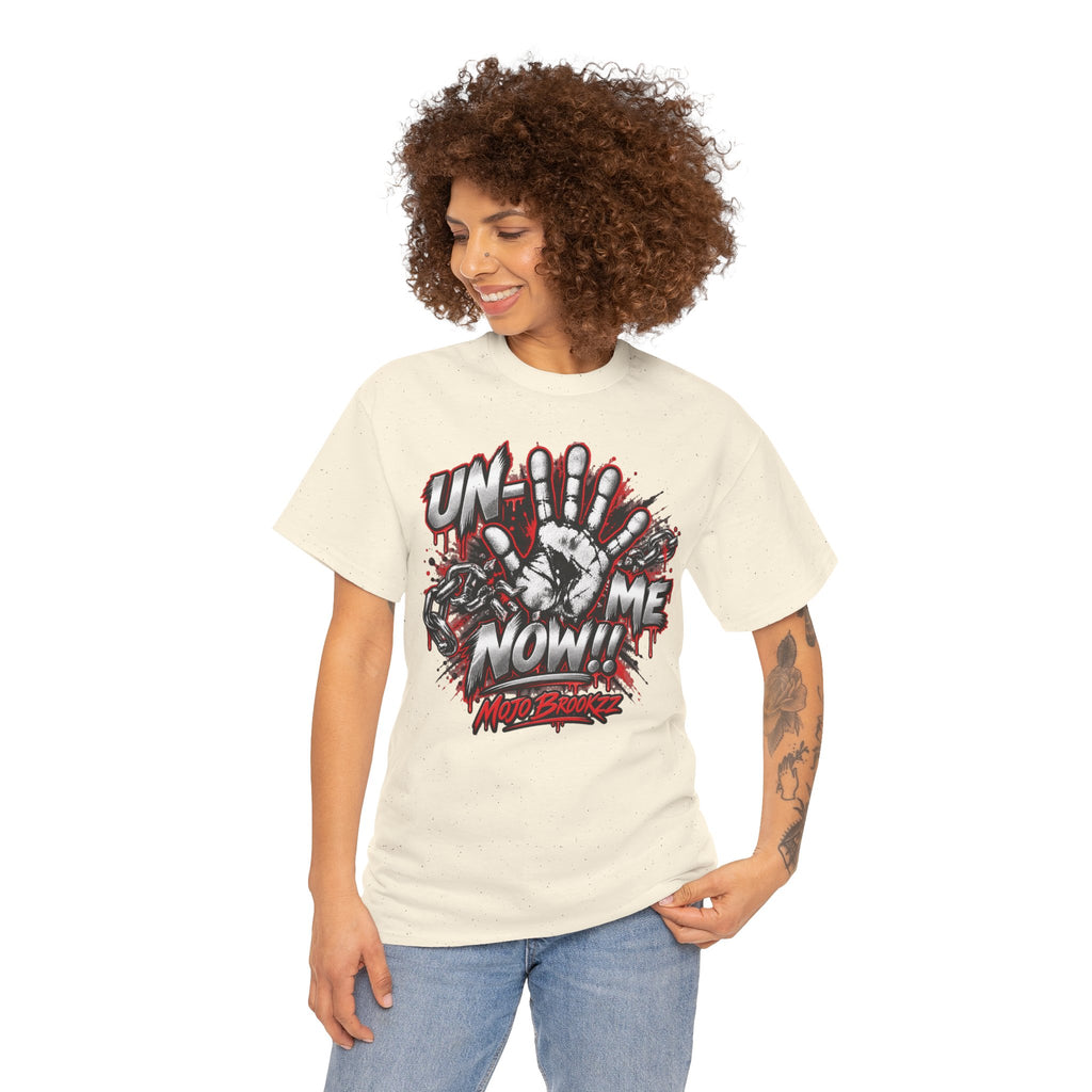Unmute Me Now graphic tee | handprint, graffiti horror text