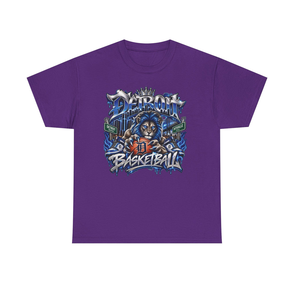 Detroit Basketball Lion Graphic Tee | City Streetball Detroit D Logo