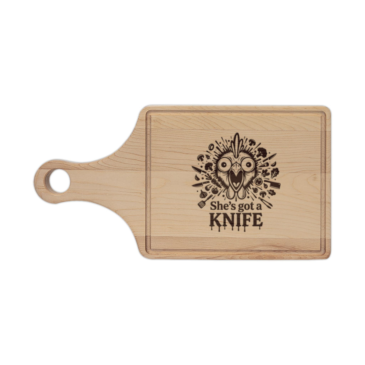 She's Got a Knife wooden cutting board | Engraved kitchen decor