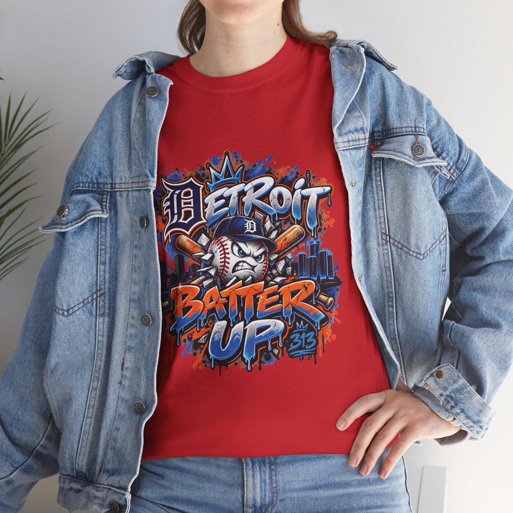 Detroit Batter Up T-Shirt | Baseball City Skyline Tee