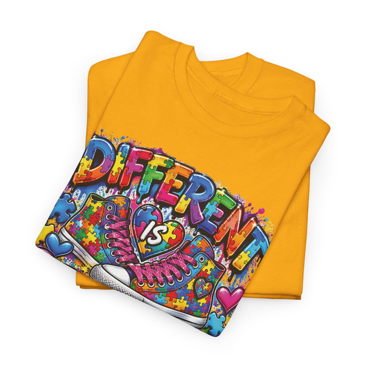 Different Is Beautiful T-Shirt | Colorful Rainbow Heart Typography