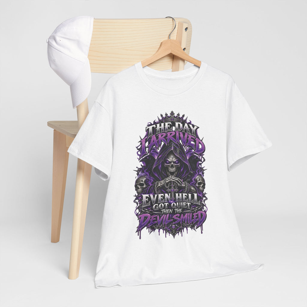 Grim Reaper Skull with Purple Flames T-Shirt | Gothic Death Quote Tee