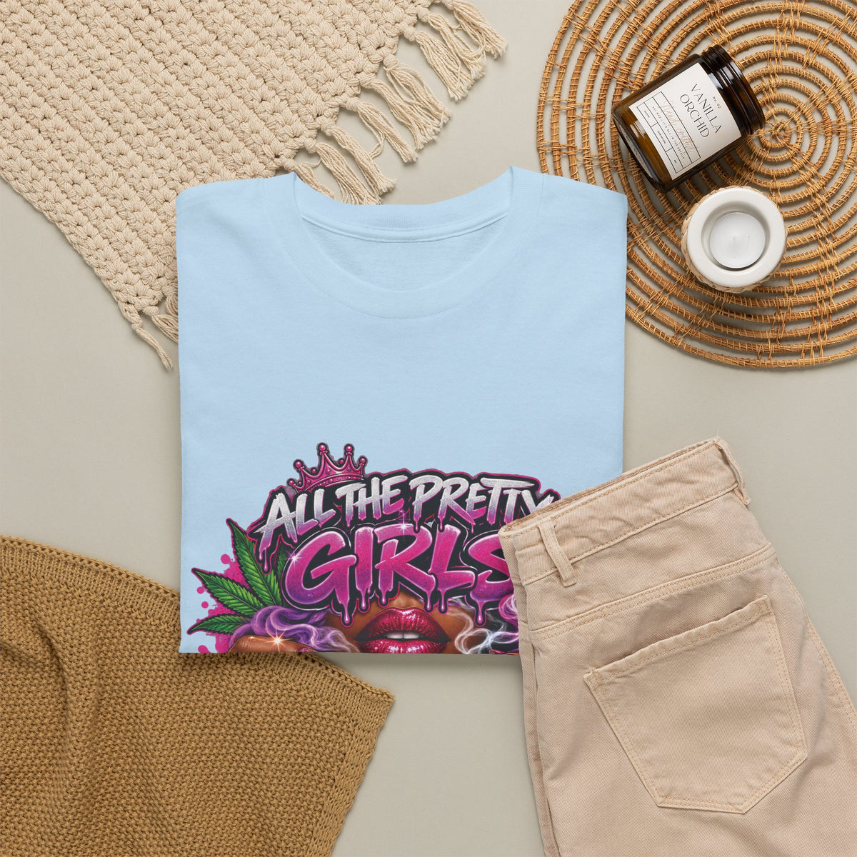All The Pretty Girls Roll Like This T-Shirt | Pink Graffiti Cannabis Hands Design