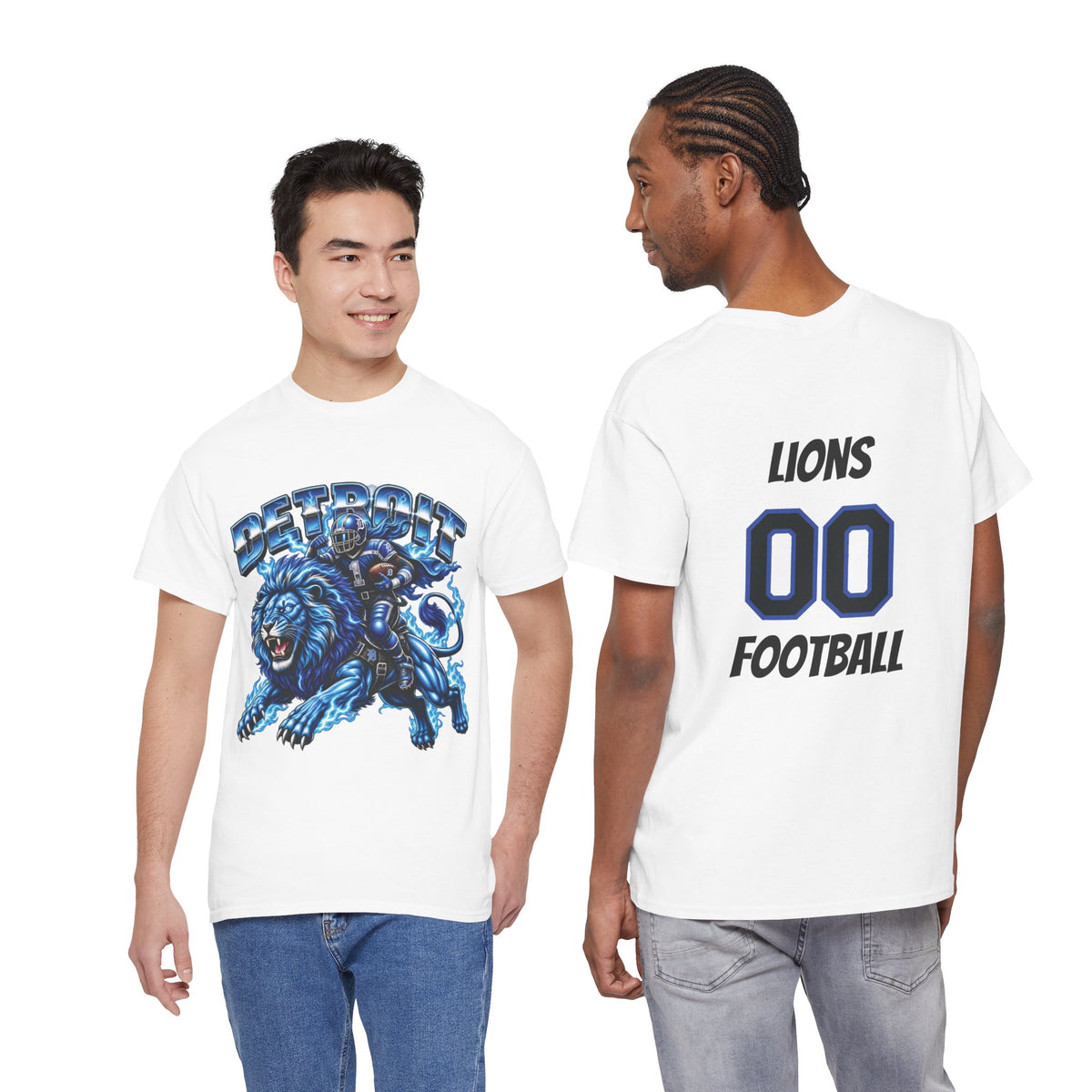 Detroit Lion Rider T-Shirt | Football Team Graphic Tee, Blue Mascot