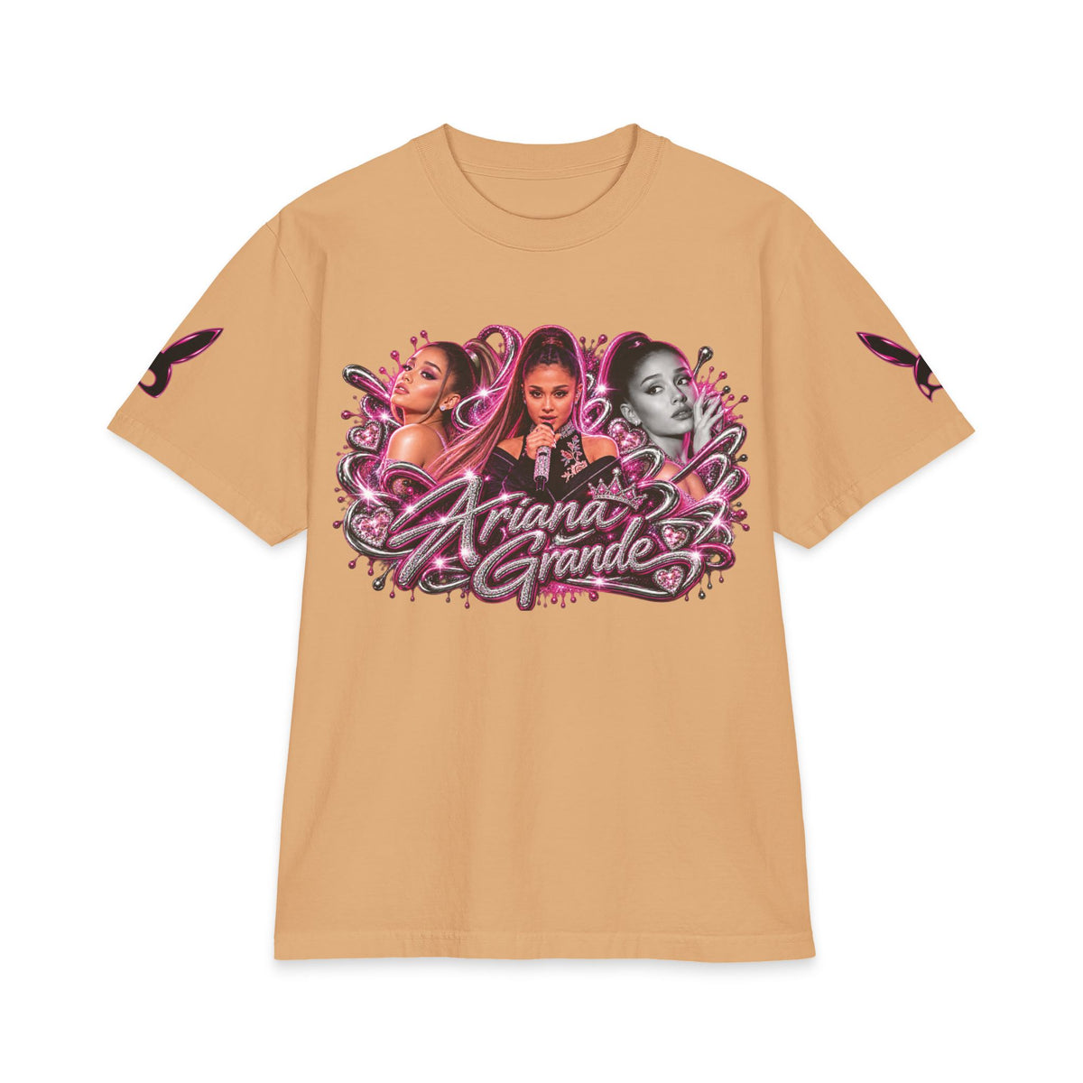 Ariana Pop Star Portraits T-Shirt | Pink Graphic Photo Collage