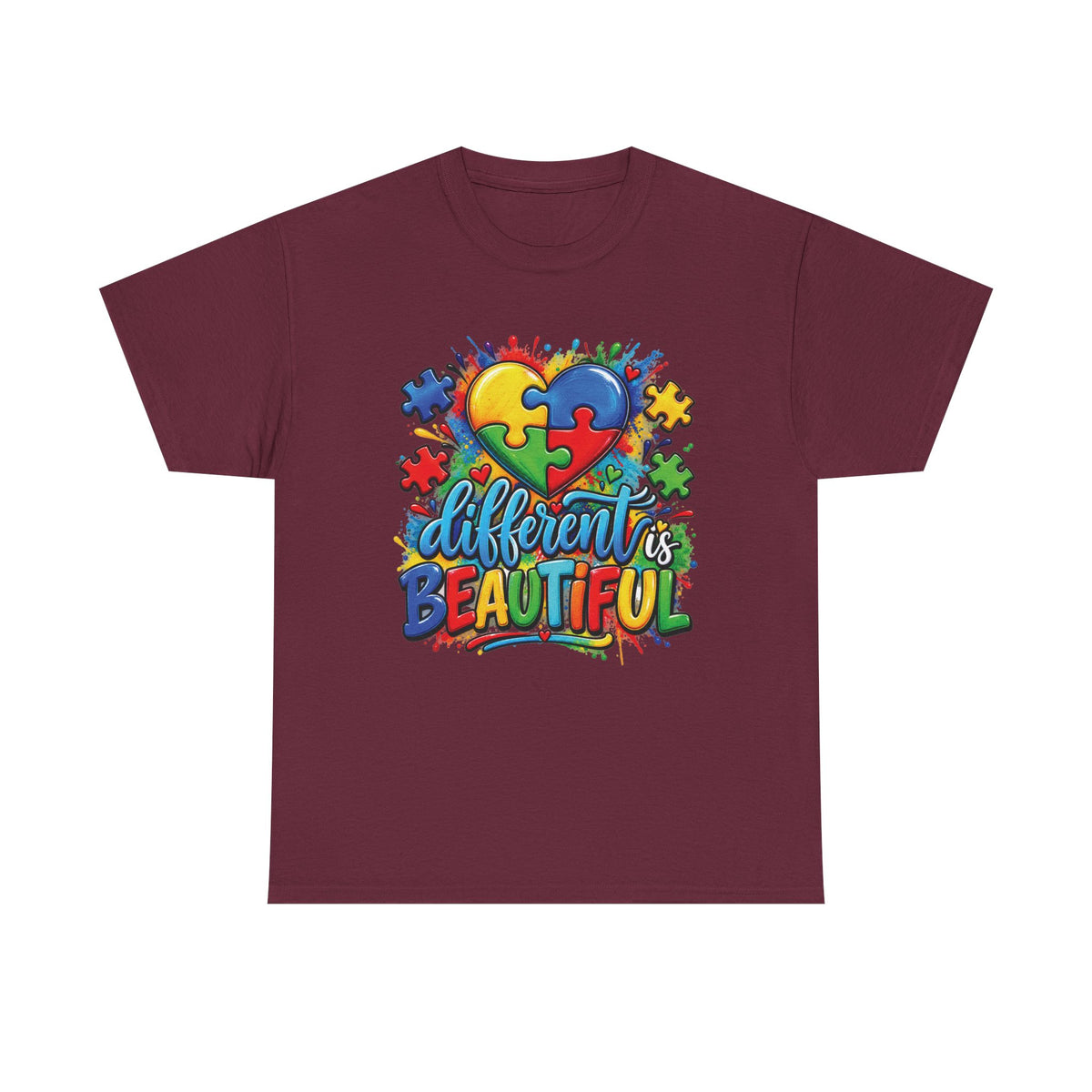 Different Is Beautiful Autism Puzzle Heart T-Shirt | Neurodiversity Awareness Tee