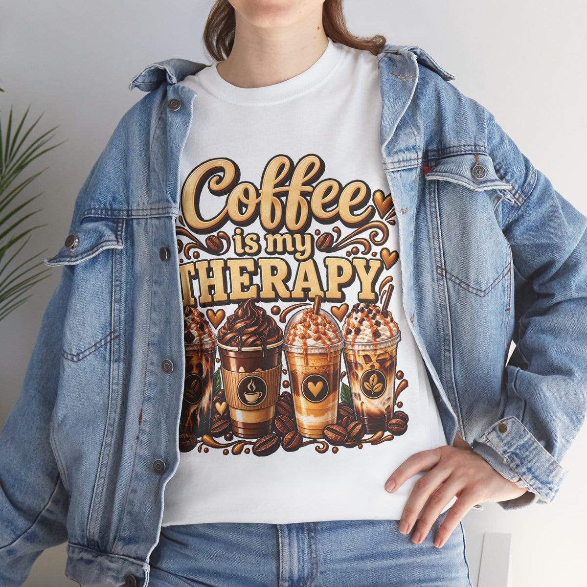 Coffee Is My Therapy T-Shirt | Coffee Cups Illustration, Cozy Beverage Tee