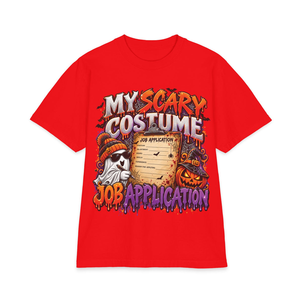 My Scary Costume Job Application T-Shirt | Halloween Ghost Pumpkin Design