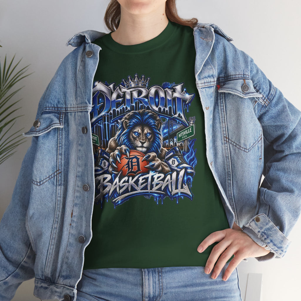 Detroit Basketball Lion Graphic Tee | City Streetball Detroit D Logo