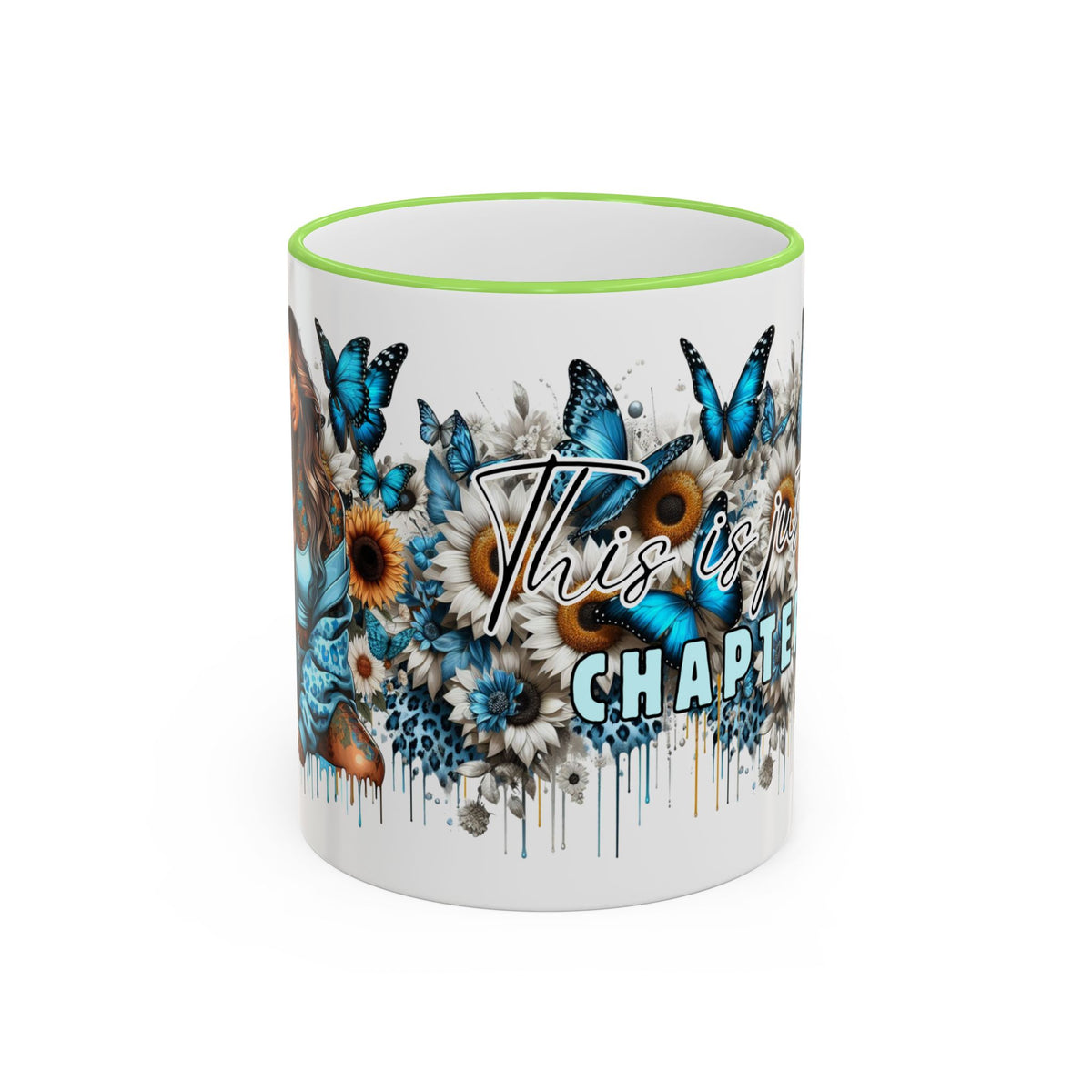 This Is My Chapter Mug | Blue Butterflies Sunflowers Accent Rim & Handle