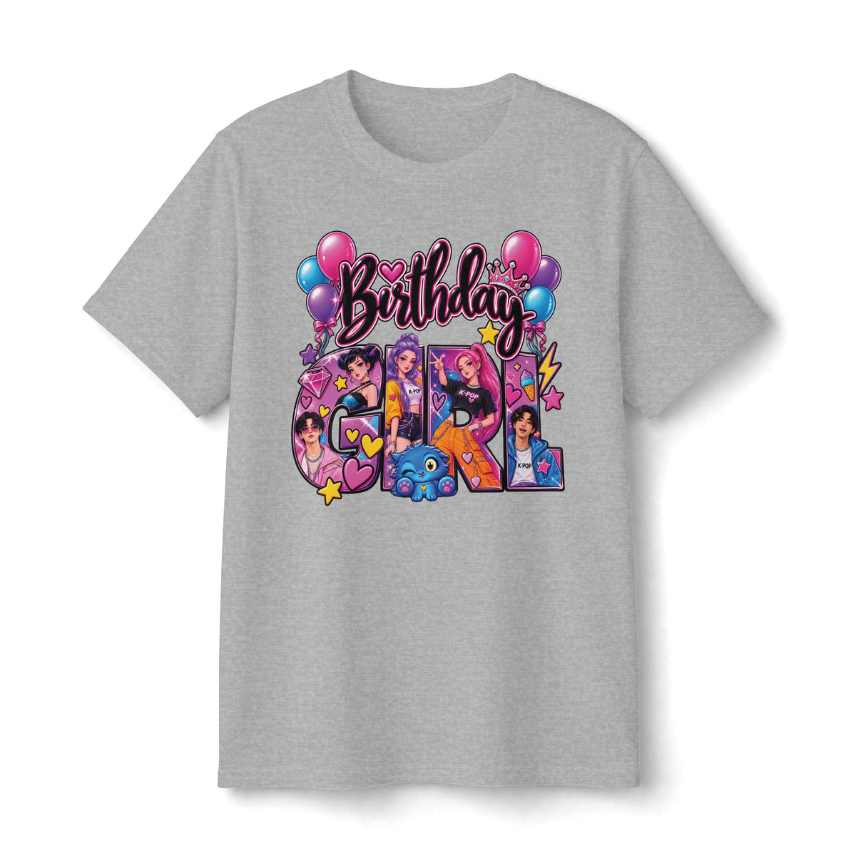 Kpop Hunter Demon Birthday Girl tee | Kids birthday shirt, balloons, cartoon letters