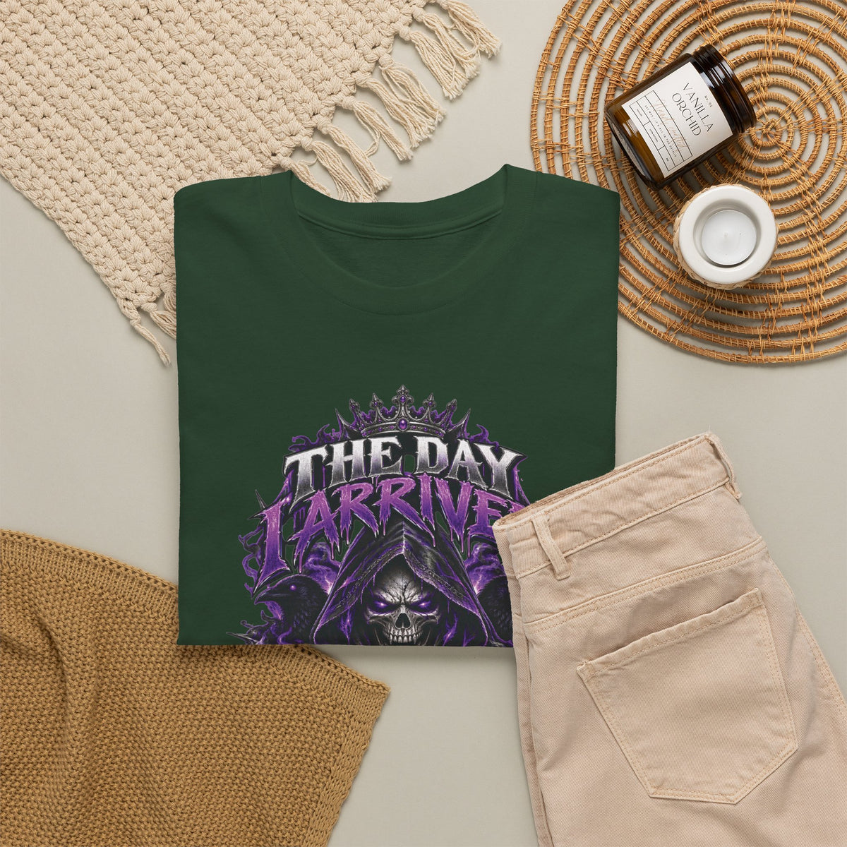 Grim Reaper Skull with Purple Flames T-Shirt | Gothic Death Quote Tee