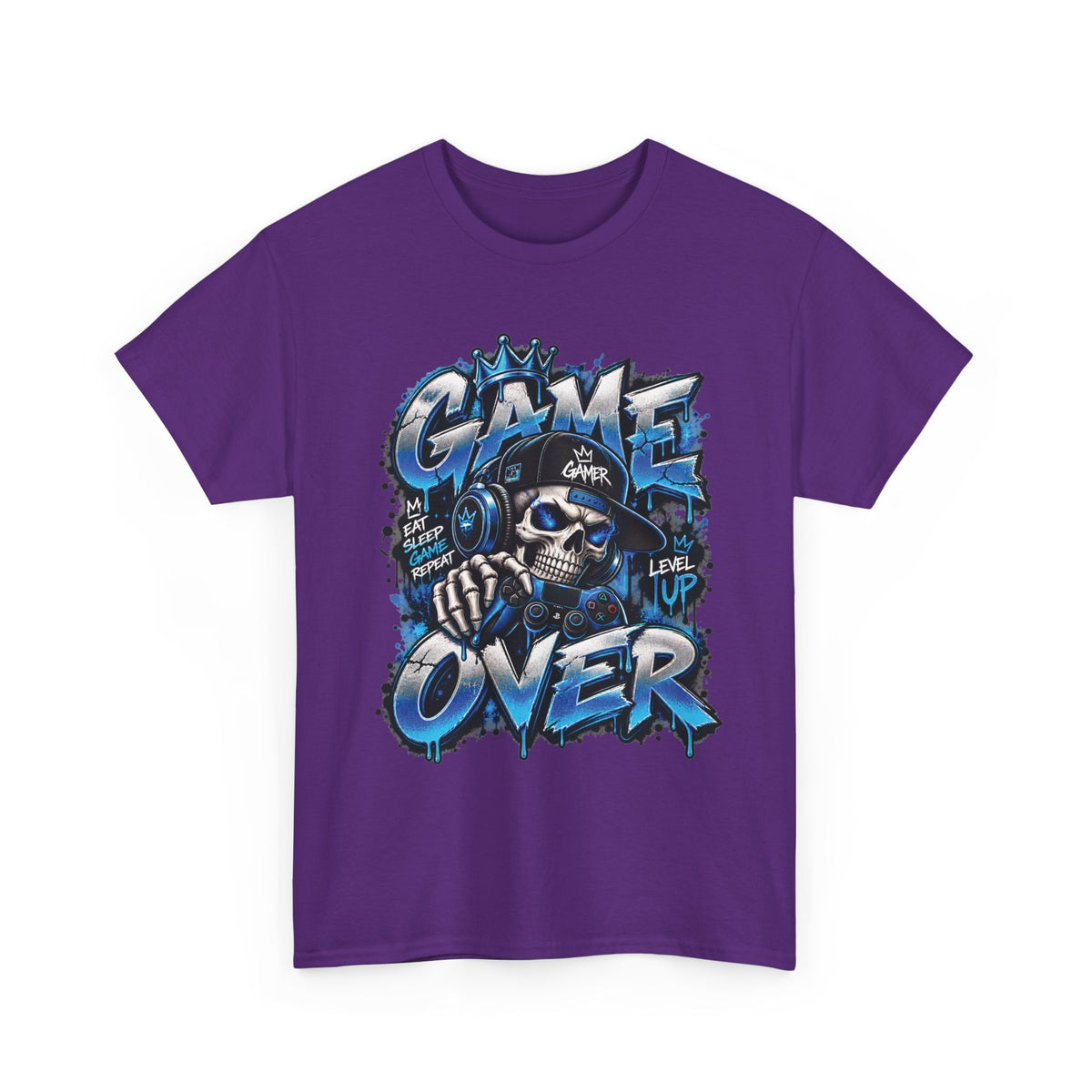 Game Over Skull Gamer T-Shirt | Level Up Graphic Tee