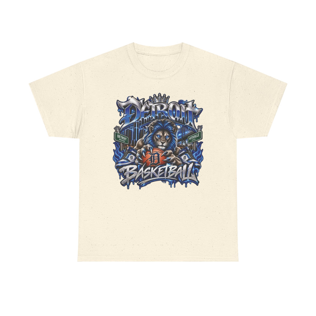 Detroit Basketball Lion Graphic Tee | Motor City D Old English Logo
