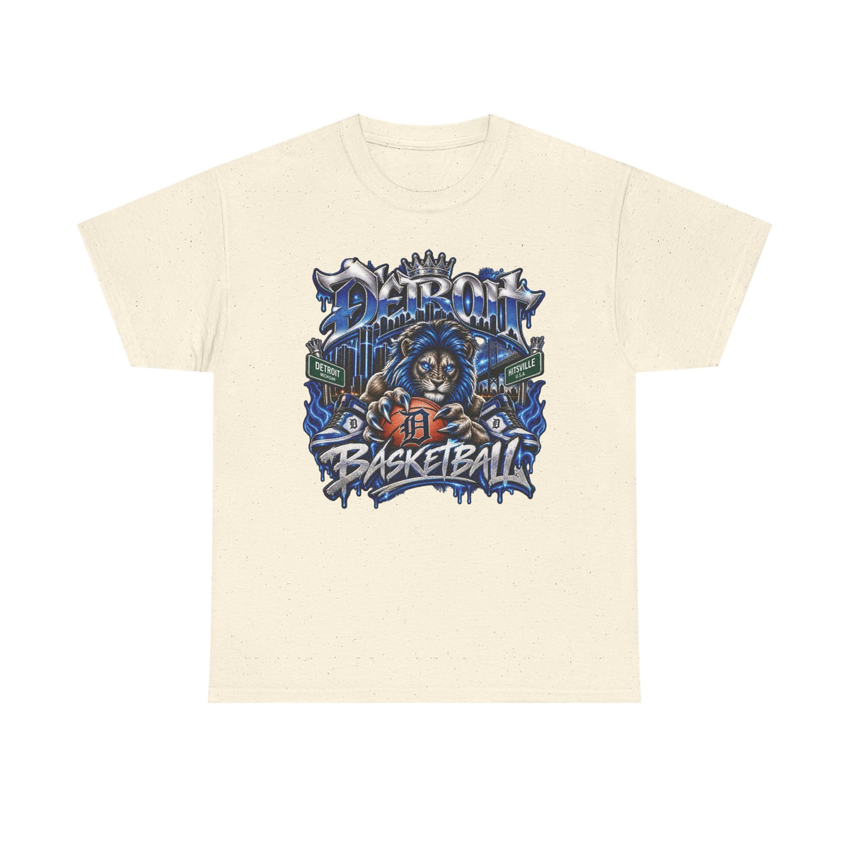 Detroit Basketball Lion Graphic Tee | Motor City D Old English Logo
