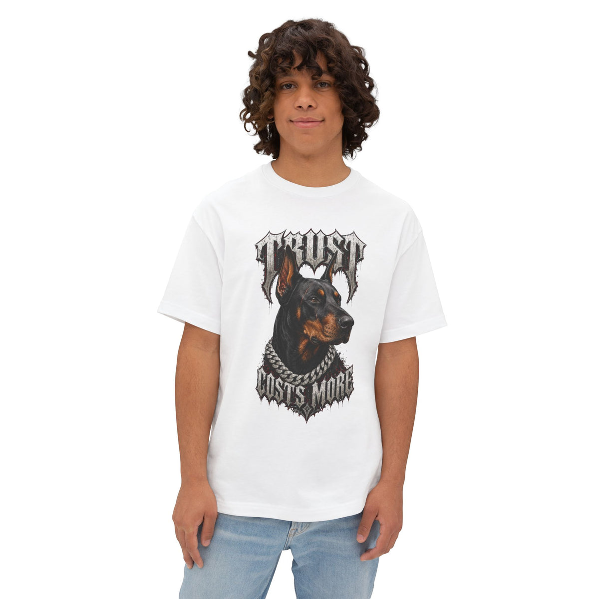 Trust Costs More Doberman Tee | Doberman Portrait, Gothic Text