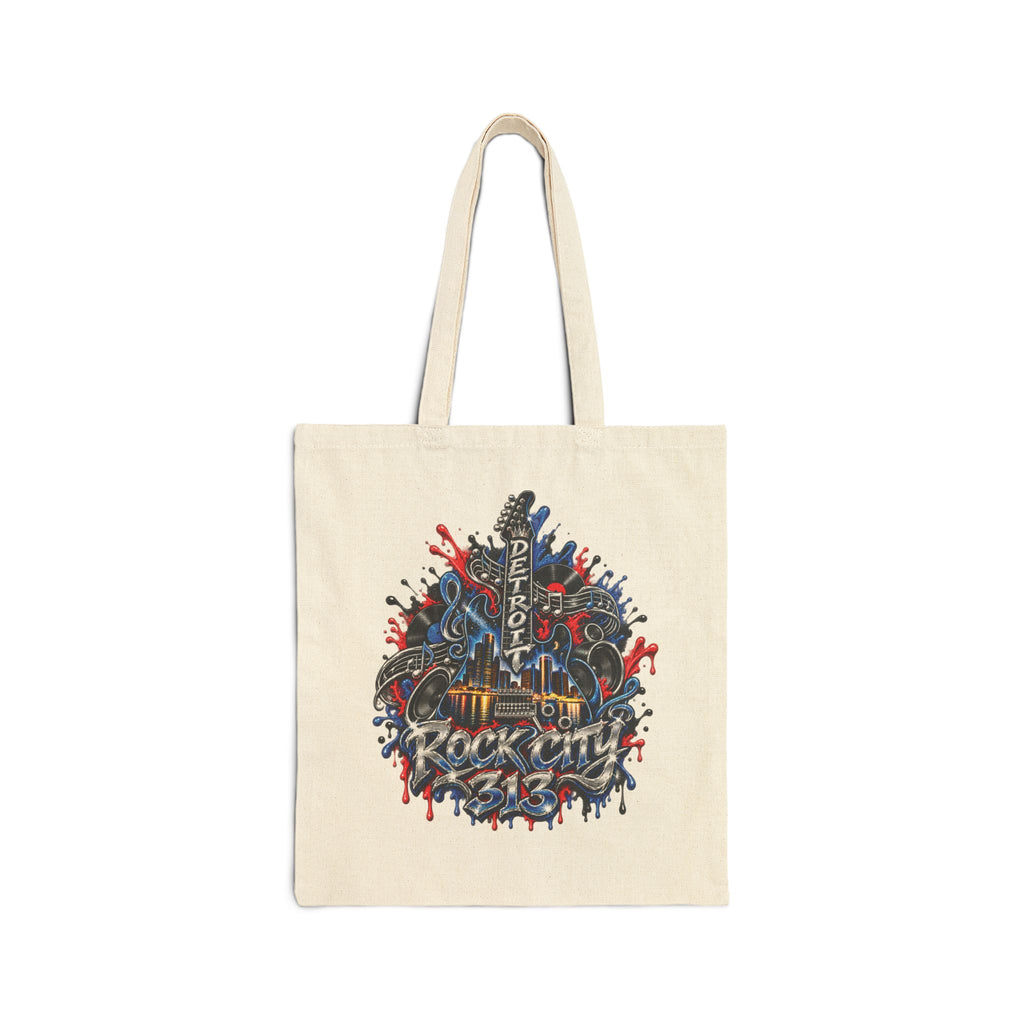 Detroit Rock City Tote Bag | Guitar Skyline Grunge Drip Design