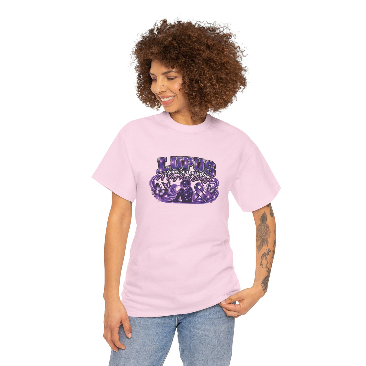 Lupus Awareness Ribbon and Stars Tee | Purple Lupus Support Shirt