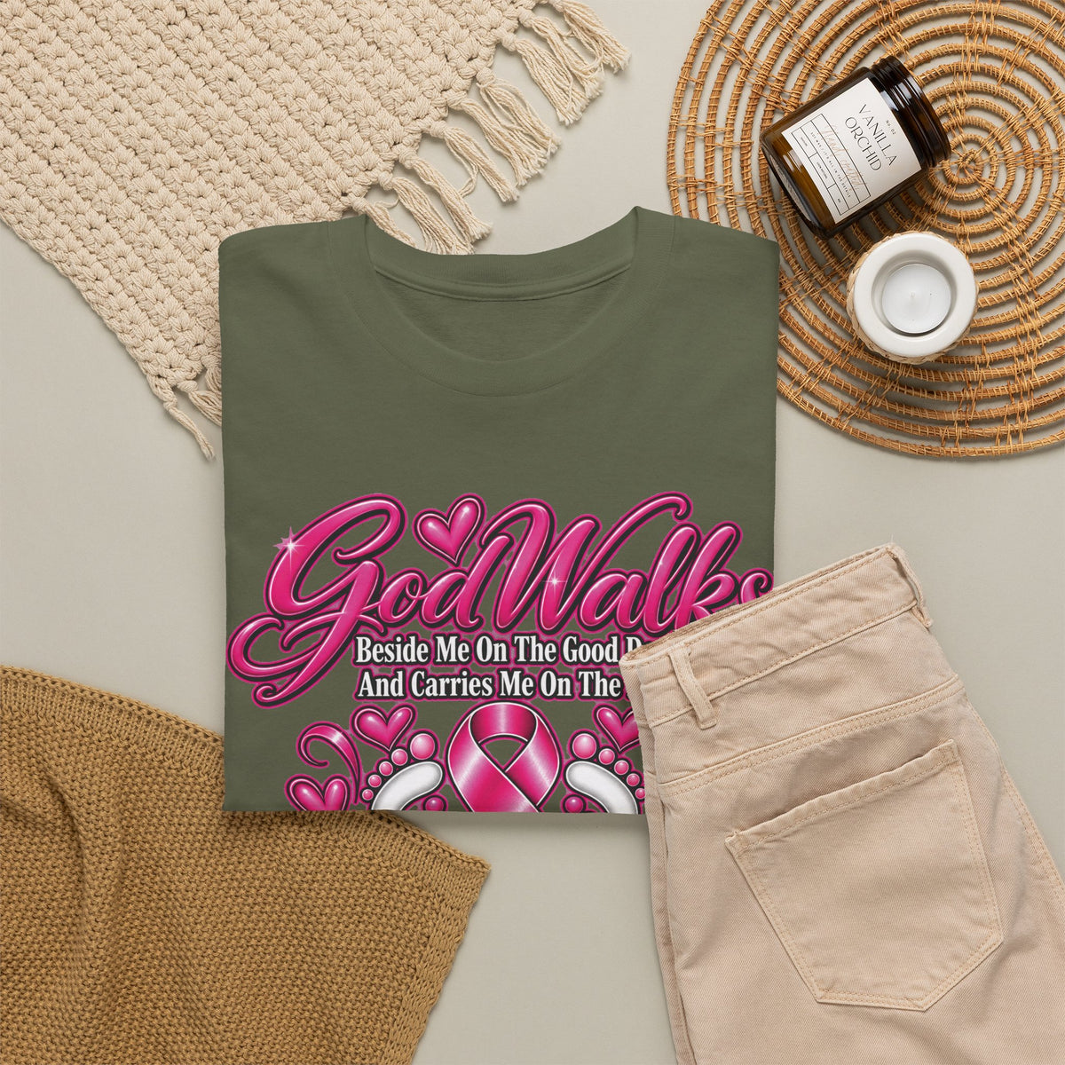 Breast Cancer Awareness Ribbon Tee | I'll Never Walk Alone, God Walks