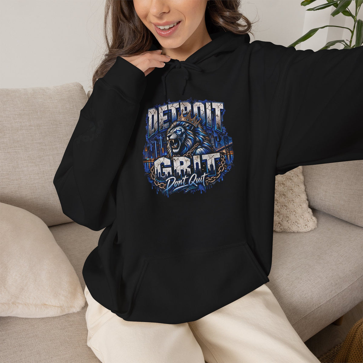 Detroit Grit graphic Hoodie | Motor City skyline, industrial vintage design