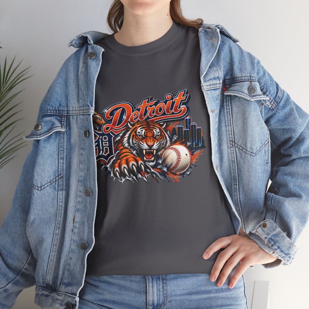 Detroit Tiger Baseball T-Shirt | Detroit skyline, claw marks