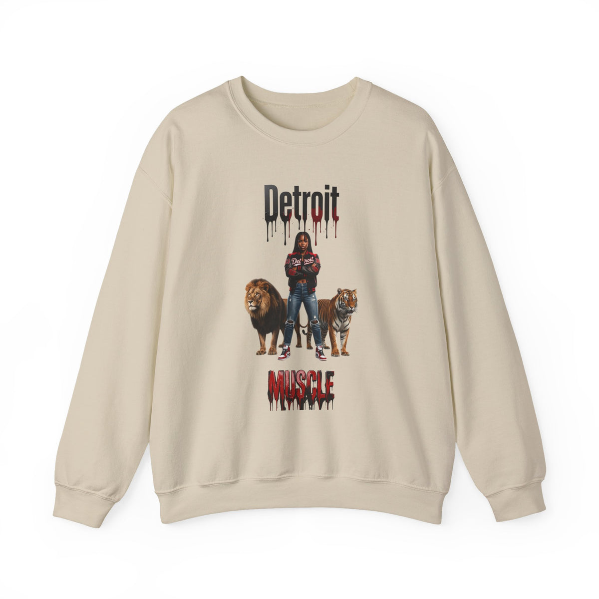 Detroit Muscle Sweatshirt | Lion and Tiger Illustration