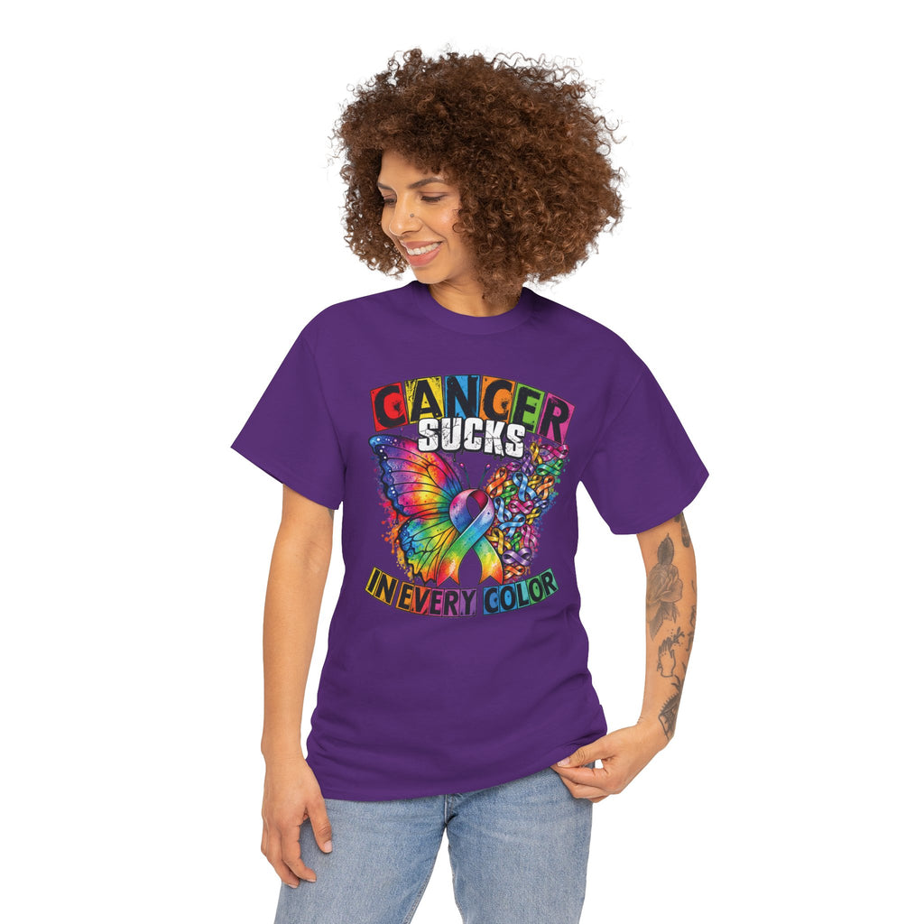 Cancer Sucks Butterfly tee | Awareness Ribbon Rainbow Colors